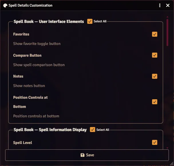 Details Customization dialog