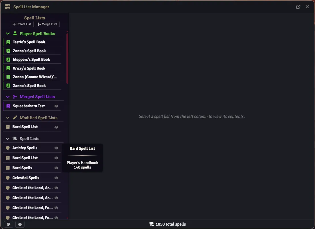 Spell List Manager hero view