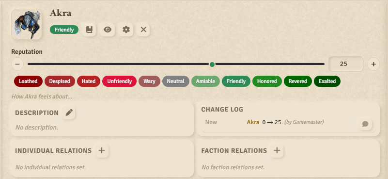 Reputation bar with tiers