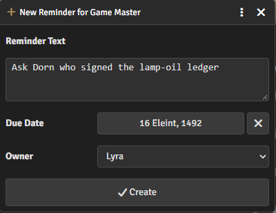 New Reminder dialog
