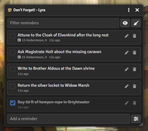 Reminders window