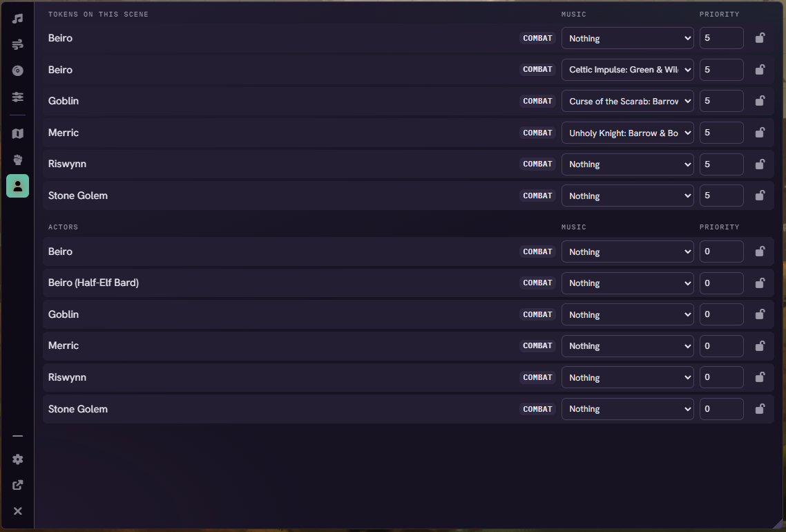 Scene and combat music cues