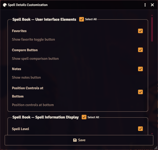 Details Customization dialog