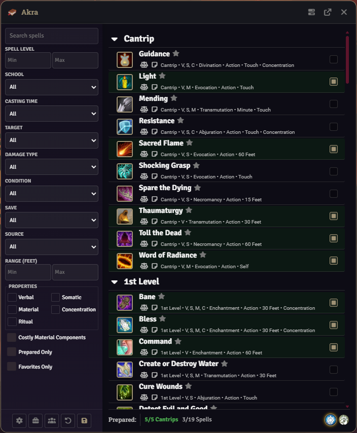 Player Spell Book hero view