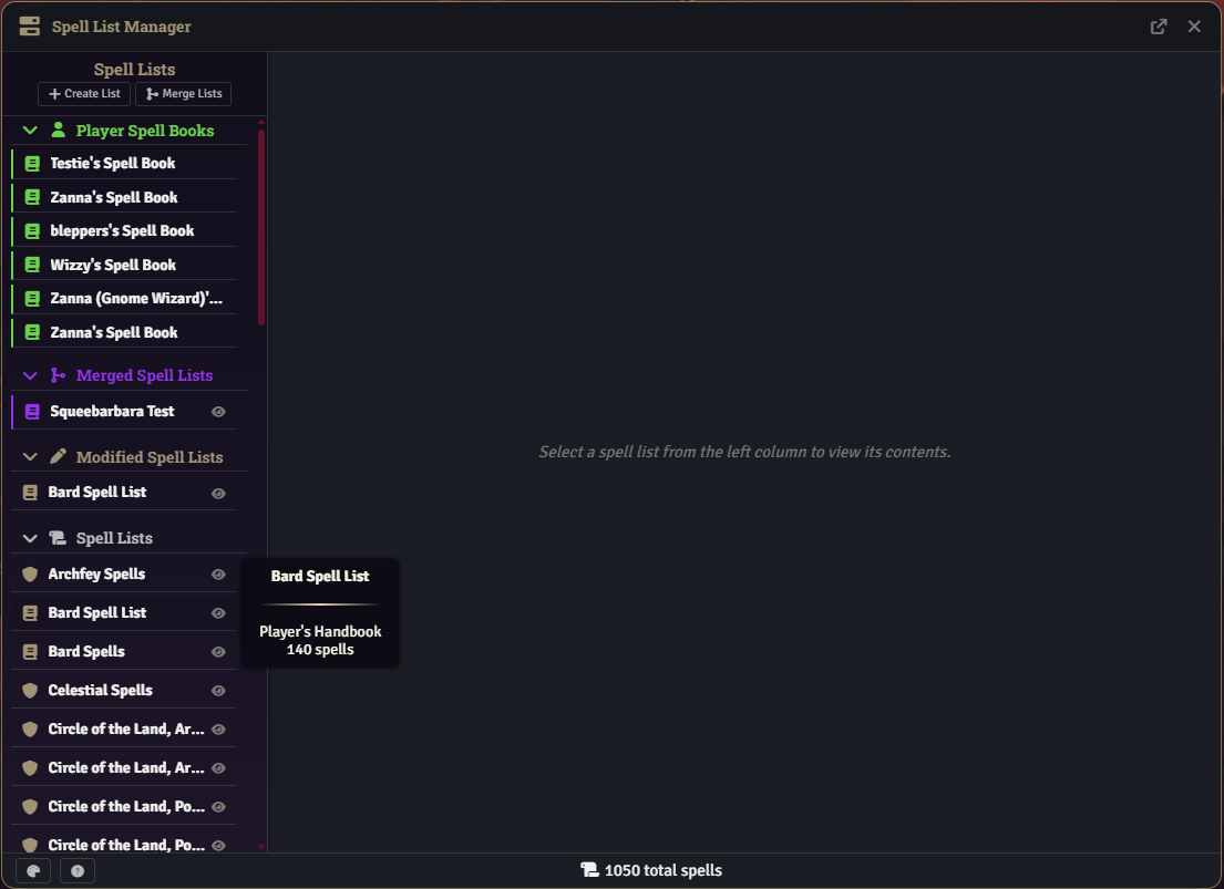Spell List Manager hero view